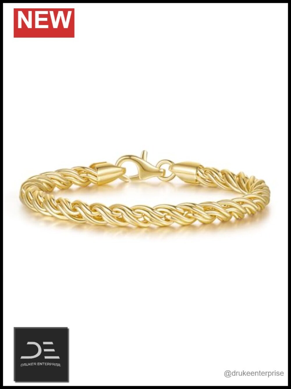 14K Gold Plated Braided Chain Bracelet Non Tarnish with Lobster Clasp